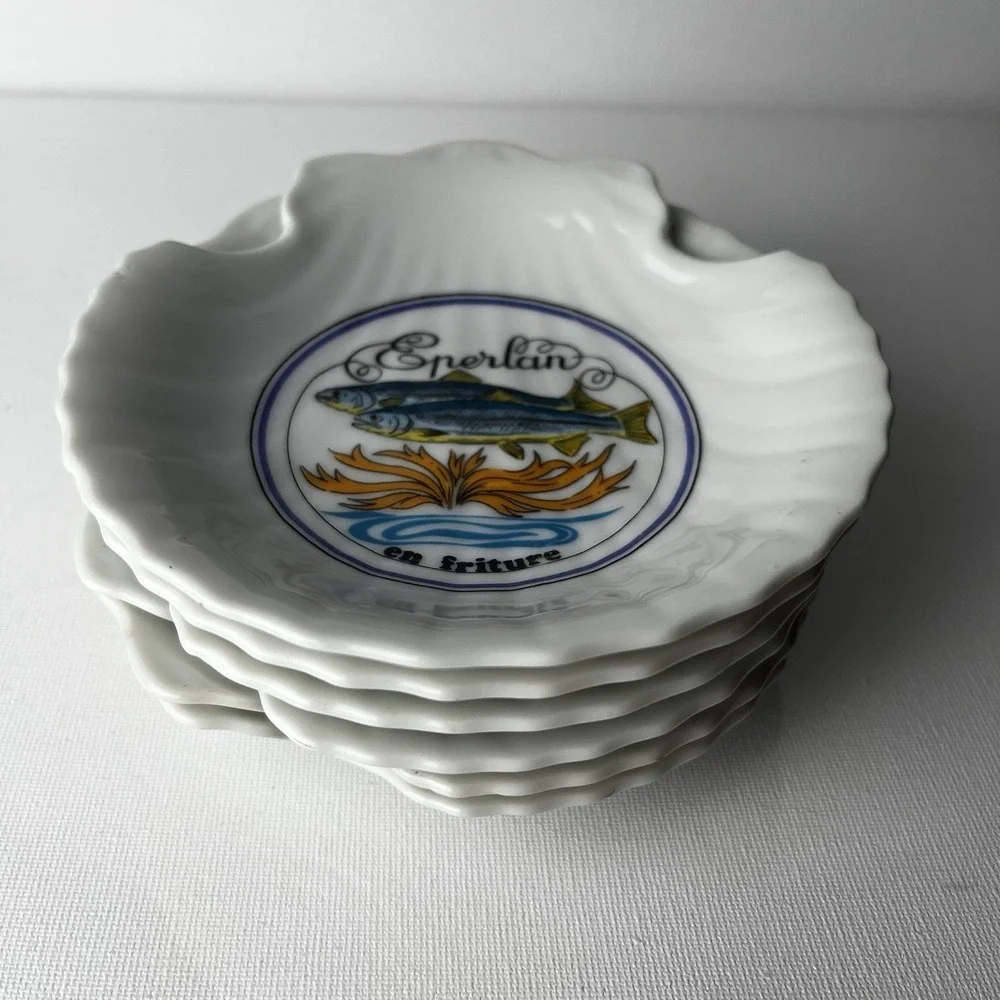 Vintage‎ Concha French Seafood Bone Dishes Set 6 Shell Fish Plates Jacques